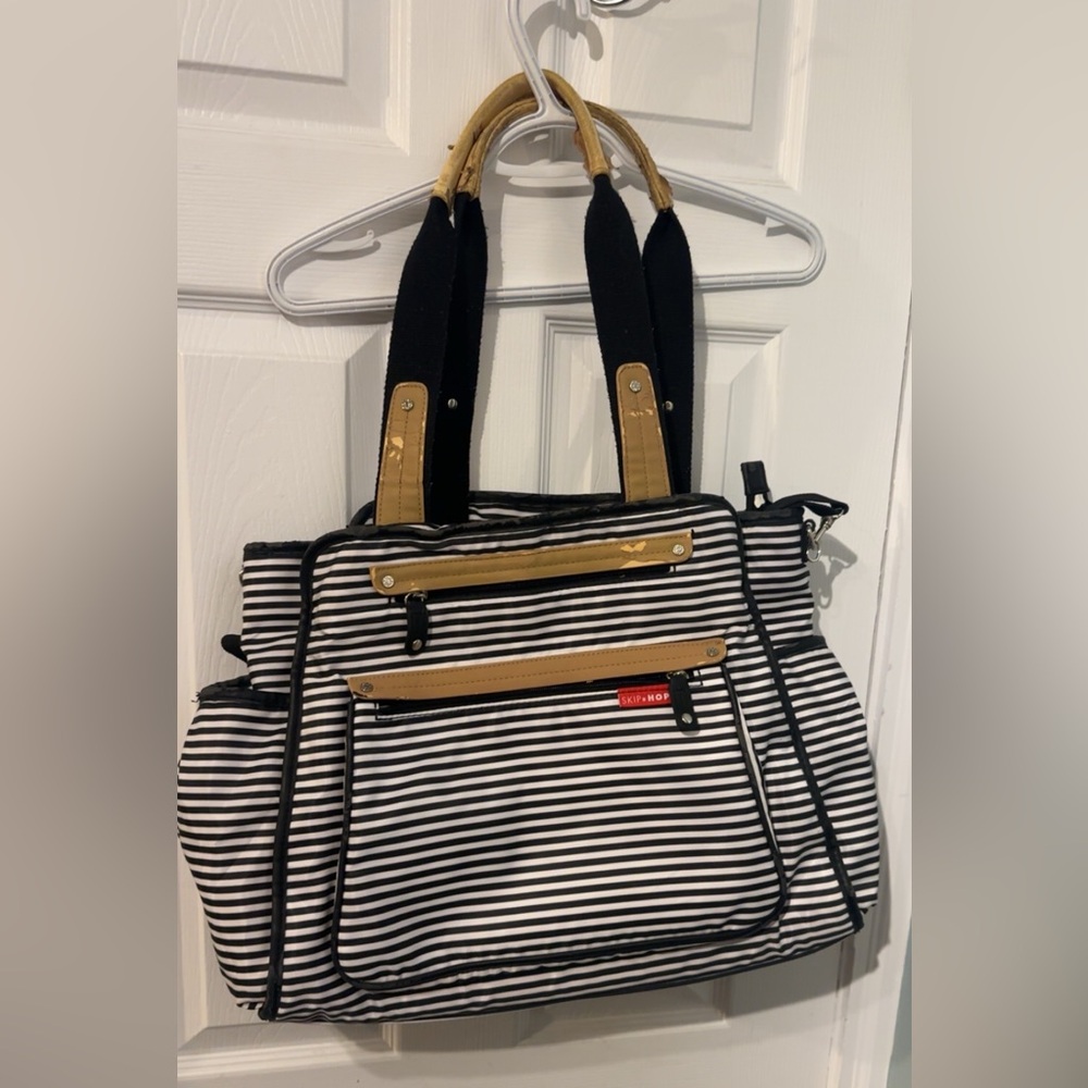 Skip hop Diaper Bag black and white stripe trendy modern utility